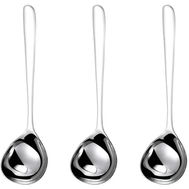 Paquete de 3 cucharones para sopa de acero inoxidable, resistente, de gran volumen, cuchara para sopa, utensilio de cocina chapado en titanio pulido (plata) Fason CDWJ157
