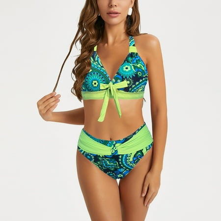 Ovticza Women s Summer Sexy Beach Vacation Two Piece Bikini Set Halter Swimwear Swimsuit Bathing Suits Green 3XL