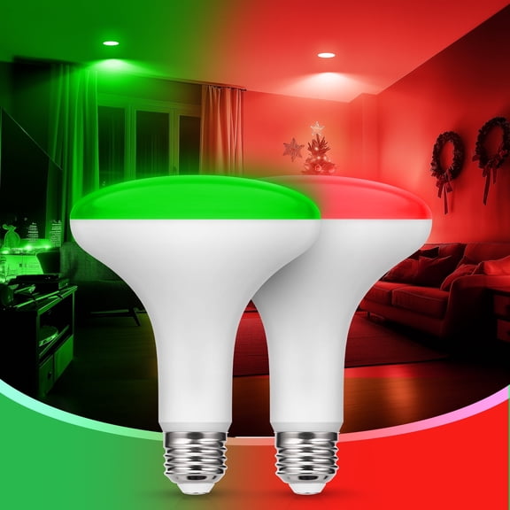 YANSUN 2 Pack 11 W LED Christmas Flood Light Bulbs, Red Green LED BR30 Flood Light Indoor 65W Equivalent, E26, for New Year, Home Lighting, Holiday Party Decor