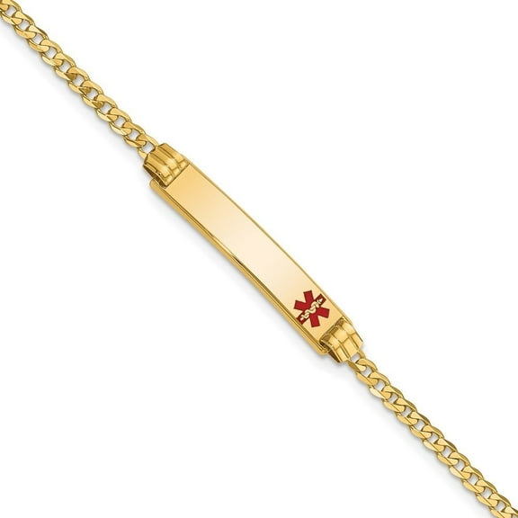 Auriga Fine Jewelry 14K Yellow Gold Red Enamel Curb Link Id Bracelet 7 inch for Women (L- 7inch, W- 5.5mm)