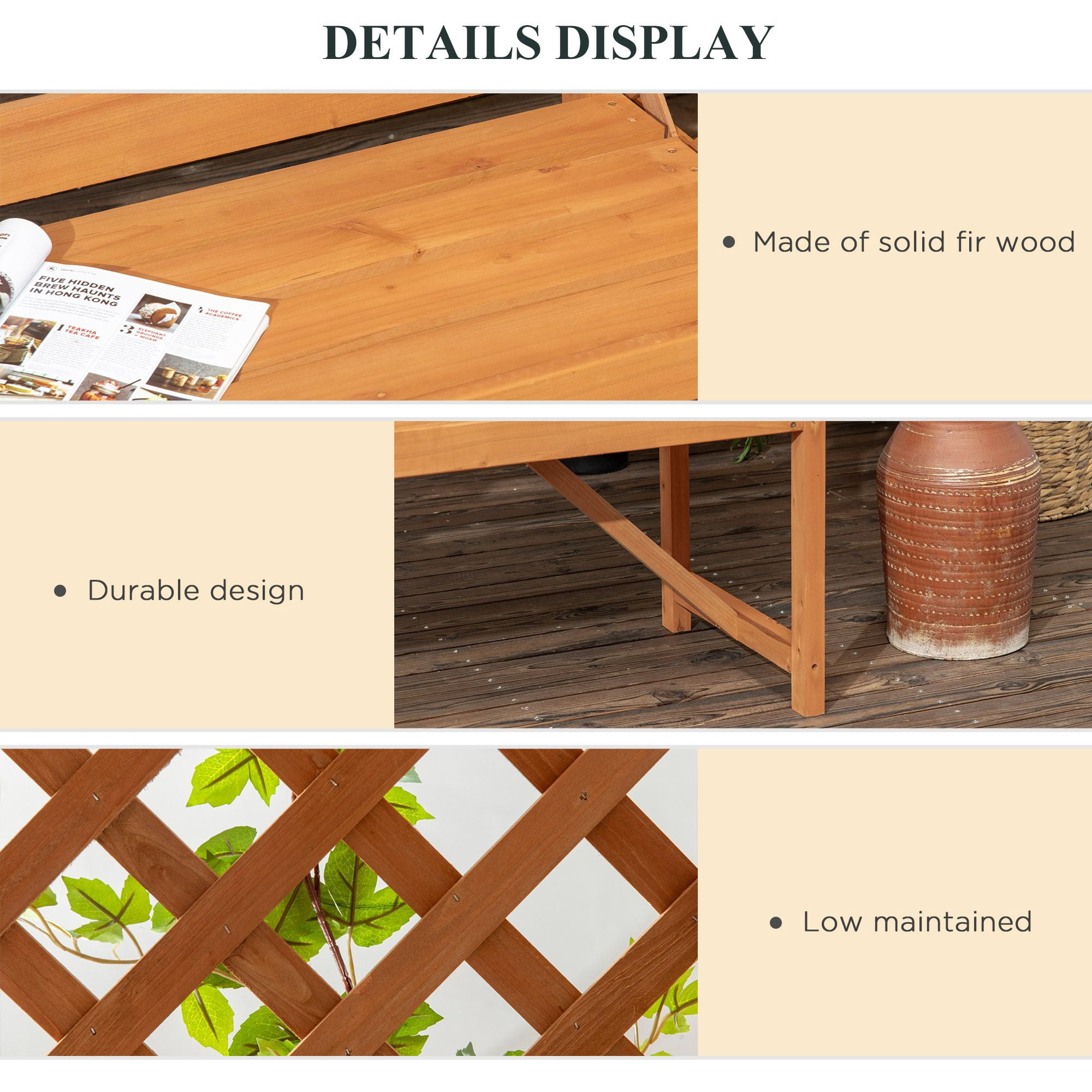 63IN Wooden Arch Arbor Garden Bench with Trellis and Pergola Outdoor Seating for Patio Wedding Party Decor
