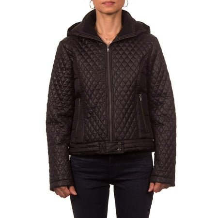 Junior Snowboard Clothing - Pink Platinum Juniors' Diamond Quilted Polyfill Jacket with Hood and Knit Collar