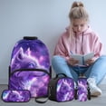 thumbnail image 2 of Yuyamidu Galaxy Wolf Backpack for Boys Kids Backpack with Lunch Box Water Bottle Carrier Pencil Case 4 in 1 Set 17" Bookbag with Compartments Lightweight School Bag with Front Pocket, Purple, 2 of 8