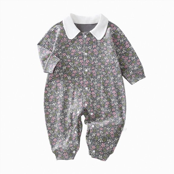 enyan Toddler Baby Unisex Cotton Pajamas Cute Cartoon Print Crewneck Coveralls Jumpsuit PJS Fall Winter Outfits(Grey,3-6 Months)