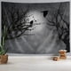 thumbnail image 2 of Tapiz de bosque de niebla mística gótico, pájaros en ramas en una selva espeluznante en lo profundo del bosque oscuro, tapiz para colgar en la pared, tapiz de Halloween, decoración de pared para, 2 of 4