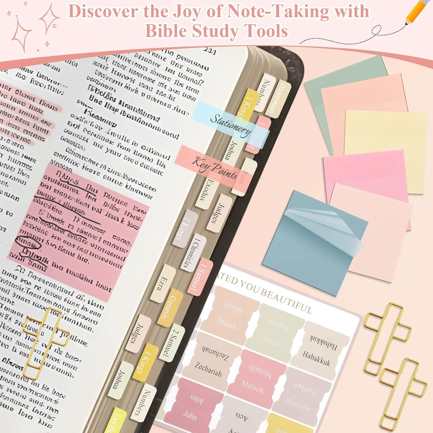 106 Pack Bible Study Supplies Journaling Kit for Women, Church Journal Note Taking Annotation Kit, Tabs and Highlighters Set with Pencil Case and More Bible Accessories Christian Gift