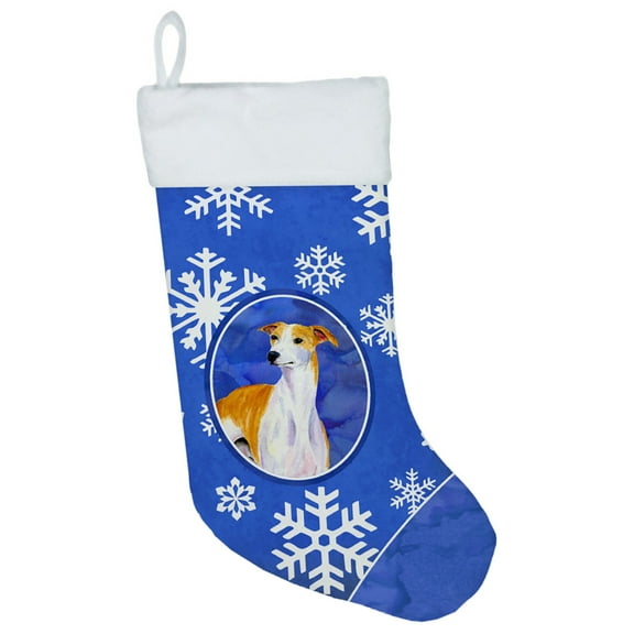 Carolines Treasures LH9283-CS Whippet Winter Snowflakes Snowflakes Holiday Christmas Stocking Large multicolor