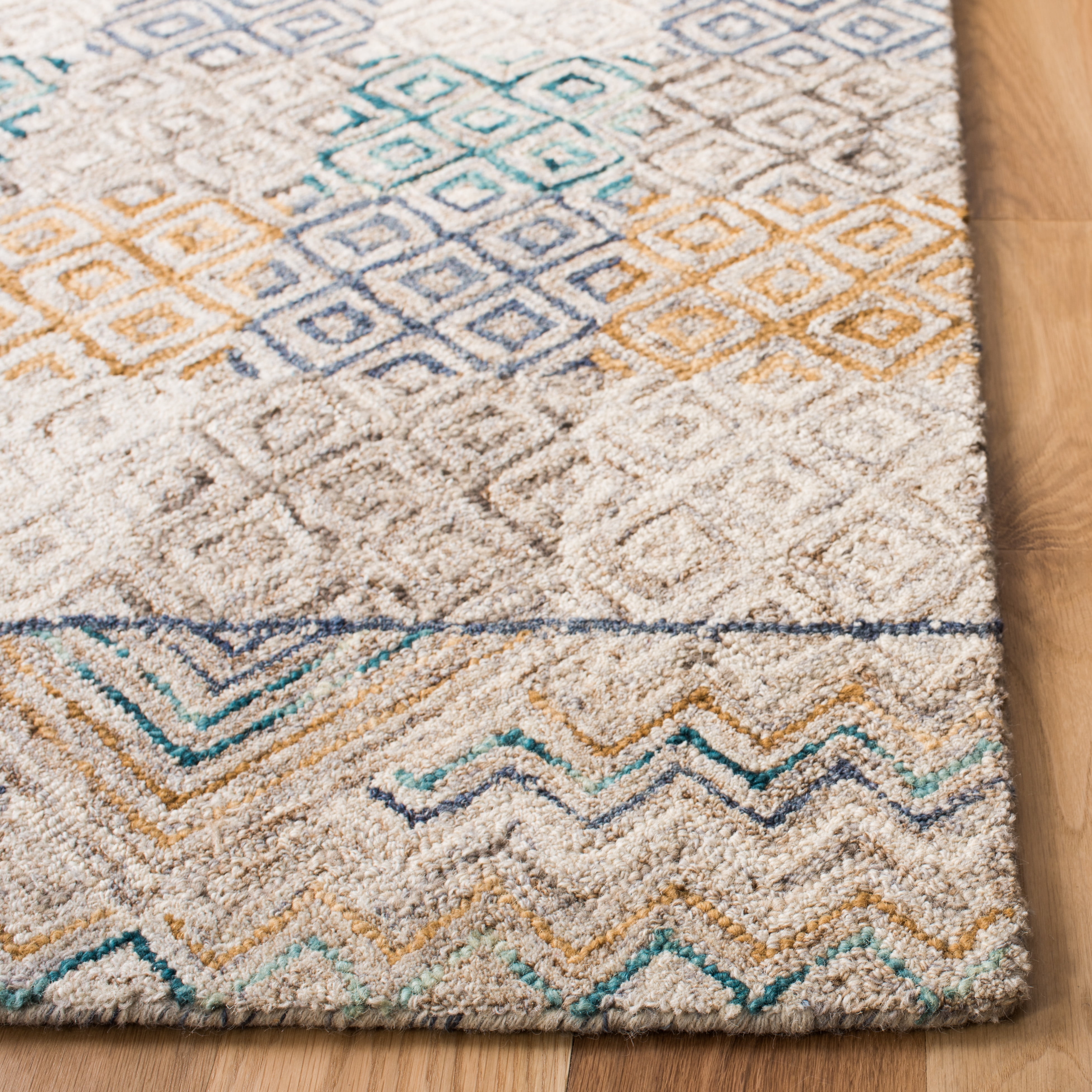 SAFAVIEH Aspen Peregrine Geometric Wool Area Rug, Blue/Gold, 5' x 8'
