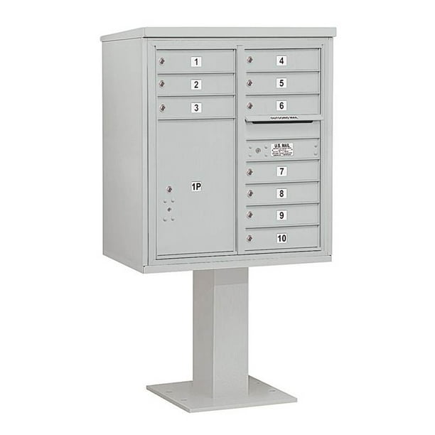 9Door Mailbox with Pedestal in Gray