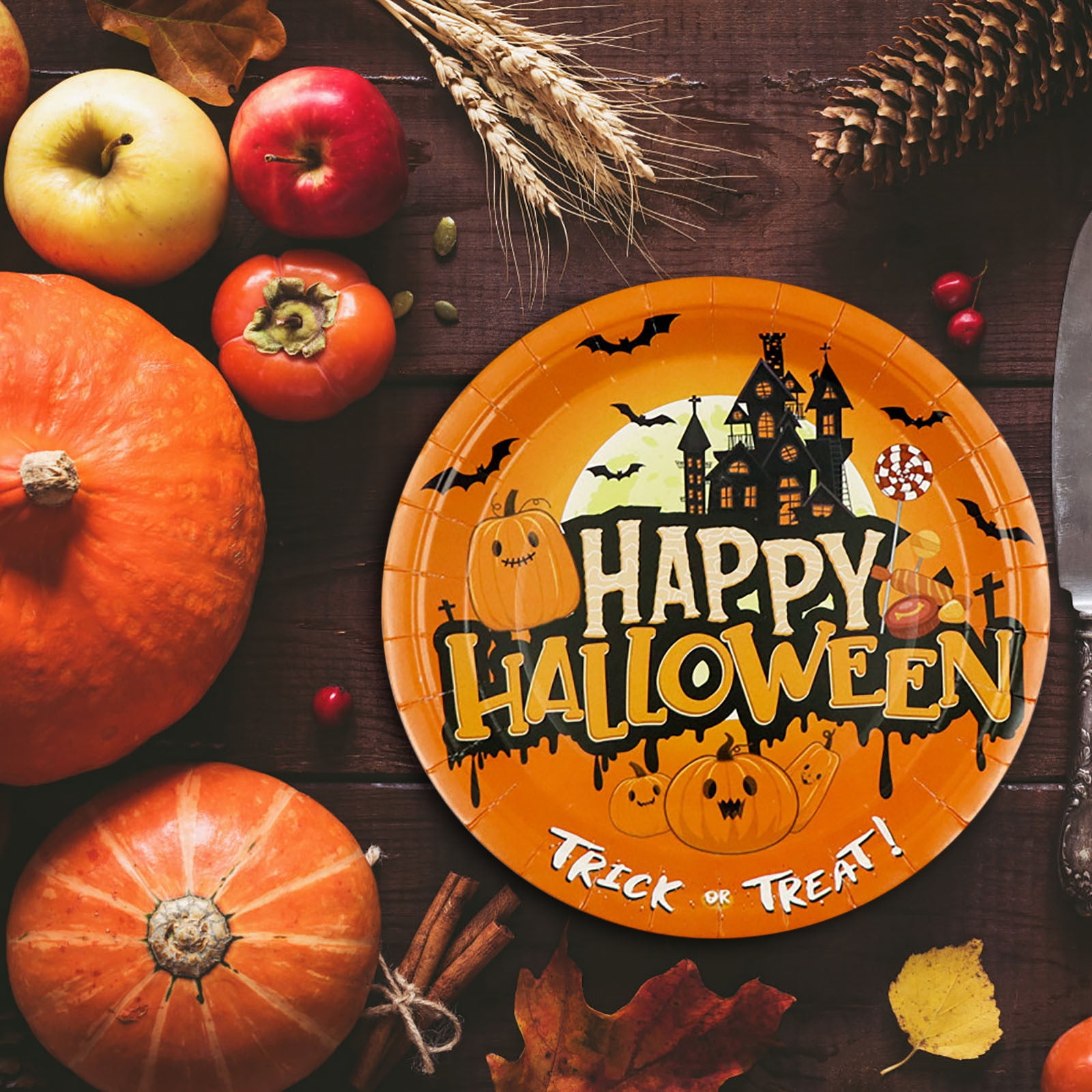 146 Pièces Halloween Vaisselle Assiette Kit, Halloween Décoration Halloween Fête Fournitures Avec Nappe, Gobelets, Papier Serviette, Pailles, Bannière, Table Decor De Table Pour Halloween, 24 Invités