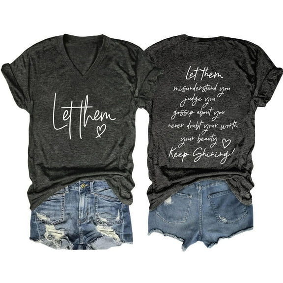 Womens Tops Stretch Shirts for Women T Shirts for Women Set Shirt Ladies Long Sleeve T Shirt Lightweight Long Sleeve Let Them Misunderstand You Inspirational Graphic Tees Gray S