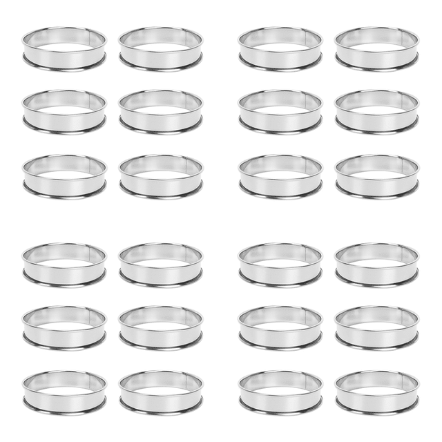 24 PCS Round Cake Ring Mold, Stainless Steel Muffin Tart Rings, Metal Molds Double Rolled Crumpet Circular Pastry