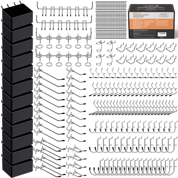 INCLY 278PCS Pegboard Accessories Organizer Kit, Peg Board Hooks Assortment with Bins for Organizing Various Tools, Peg Board Accessory Fit
