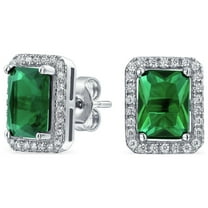 Bling Jewelry Womens 3.5CT Emerald Cut CZ Studs Sterling Silver Halo Earrings