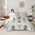 thumbnail image 4 of Feelyou Bohemian Aztec Queen Comforter Set, Rustic Sheep Skeleton Bedding Sets, Hippie Tribal Triangle Reversible Bedding Comforter Set, Lightweight Room Decor, 3pcs, 4 of 8
