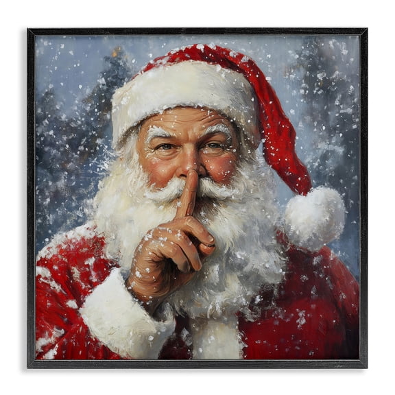 Secret Santa Shh Black Framed Giclee Art, design by Petal Prints Design