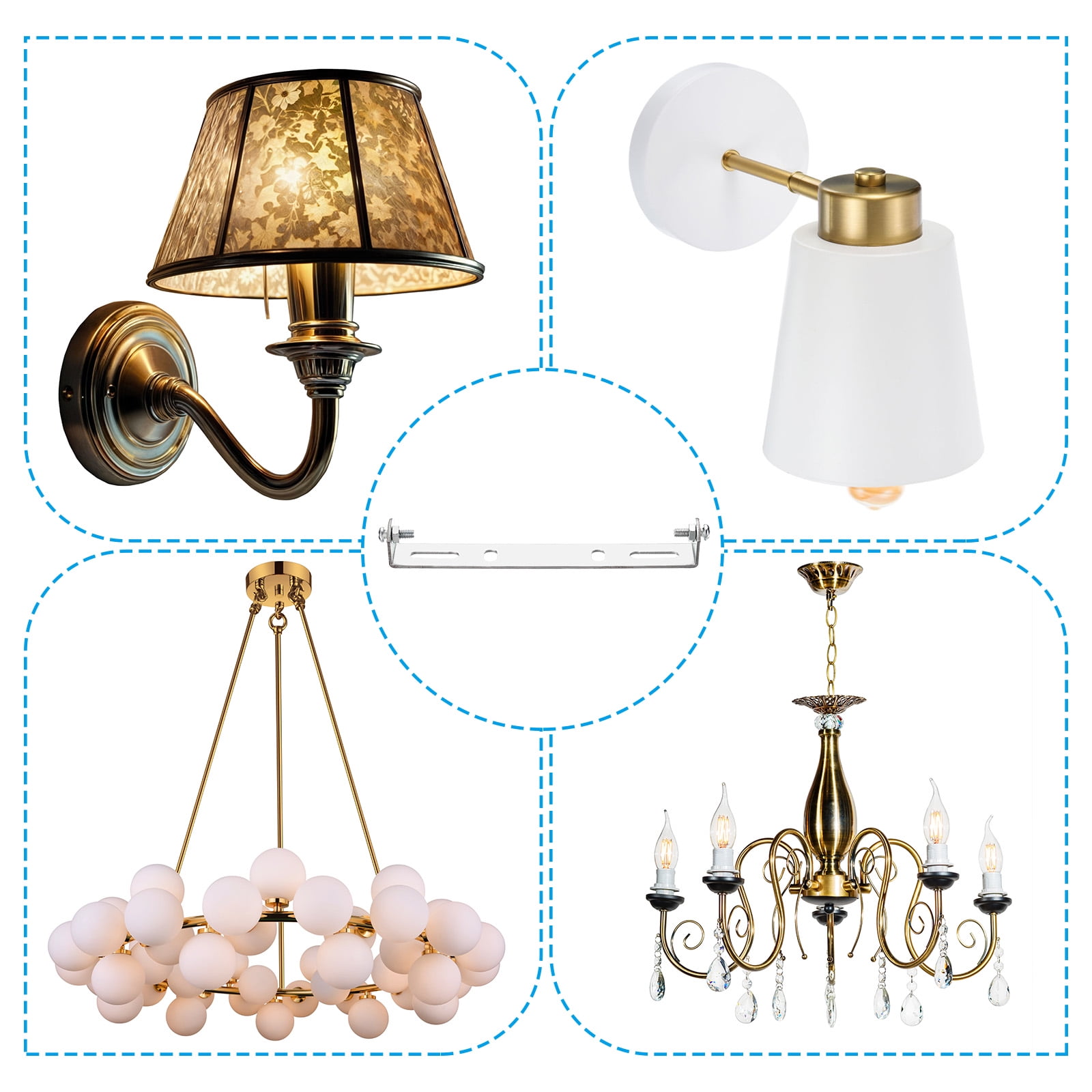 Uxcell 160mm (6.3") Universal Light Fixture Mounting Bracket Kit, Light Crossbar Round Ceiling Plate with Screw 8 Set