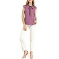 thumbnail image 3 of MODA NOVA Juniors Tie Neck Cap Sleeve Button Down Ruffle Summer Shirts, 3 of 7