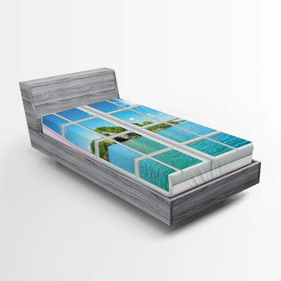 Ambesonne Ocean Fitted Sheet, Idyllic View from Window, Twin Size, Pink Blue