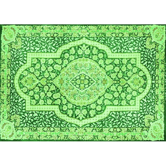 Ahgly Company Indoor Rectangle Medallion Green Traditional Area Rugs, 4' x 6'