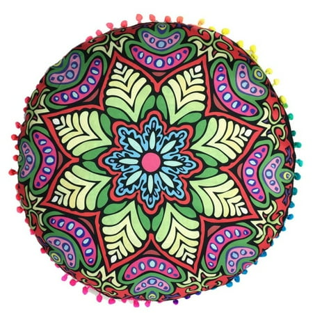 Large Throw Pillow Covers AngelCity 17x17inch Large Round Polyester Fiber Mandala Printed Pillows Case Meditation Floor Cushions Throw Pillows Covers ()