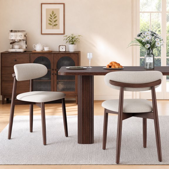 AFO Set of 2 Upholstered Dining Chair, Modern Wooden Kitchen Side Chair with Padded Seat for Dining Room and Café, Beige