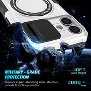 Case for iPhone 16, with Sliding Camera Cover & Ring Kickstand, Military Grade Drop Protective Hybrid Shockproof Anti-fall Phone Case Cover for iPhone 16, White