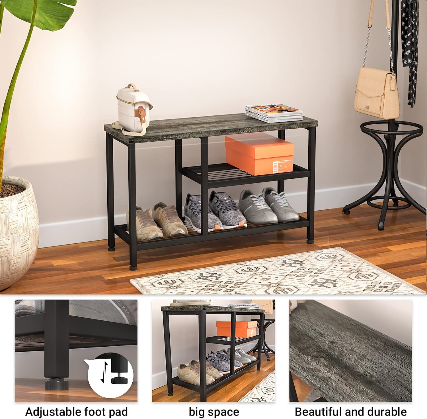 Tiered Shoe Storage Rack Entryway Bench, Mudroom Footwear Organizer wi –  MyGift