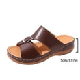 thumbnail image 6 of Womens Wedge Sandals Leather Comfortable Slip on Slides Open Toe Casual Arch Support Platform ladies Sandal Chunky Shoes Brown 9.5(43), 6 of 9