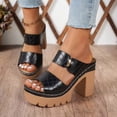 thumbnail image 2 of Rokment Womens Platform High Heels Dressy Slides Slippers Sandals Ladies Fashion Casual Leather Chunky Block Heeled Slip on Dress Summer Shoes Business Office Work Black Size 6, 2 of 8