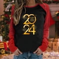 thumbnail image 2 of Penkiiy 2024Women's Classic New Year Print Round Neck Long Sleeve Loose Round Neck Tops XL Black, 2 of 4