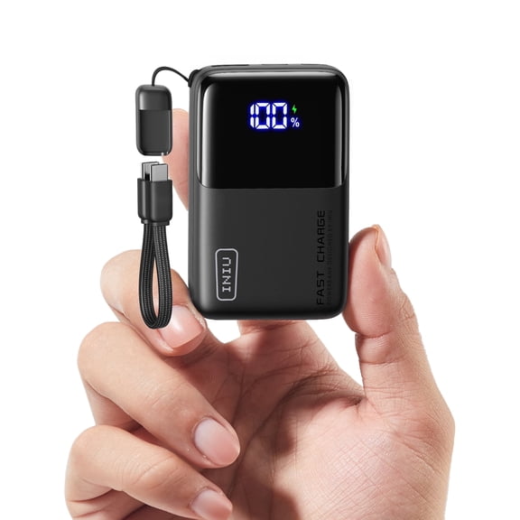 INIU Portable Charger, Ultra Mini 10000mAh 45W Fast Charging with Detachable Cable, Flight-Safe Travel USB C Power Bank for iPhone 17 16 Samsung S26, Google Pixel iPad etc, Black