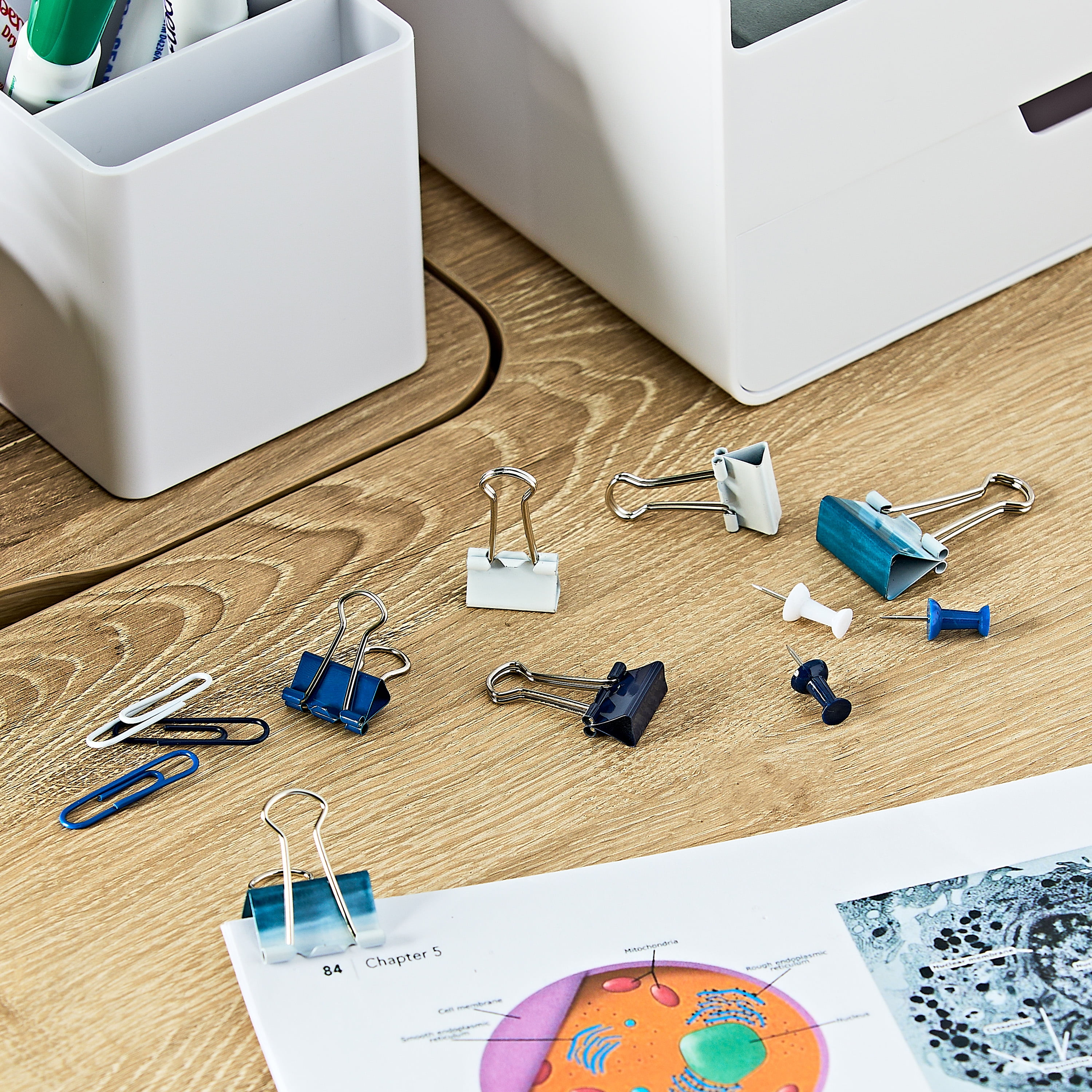 (4 pack) Pen + Gear Clips and Pins Set, 156 Counts, Color Blue & White, Size 19mm,25mm,33mm.Model 595466248