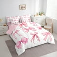 thumbnail image 3 of Manfei Watercolor Bow Bedding Comforter Set 7-Piece for Girls, Cartoon Bowknot Bowtie Full Bedding Set, White Pink Fitted Sheet Flat Sheet, Super Cozy Room Decor, 3 of 8