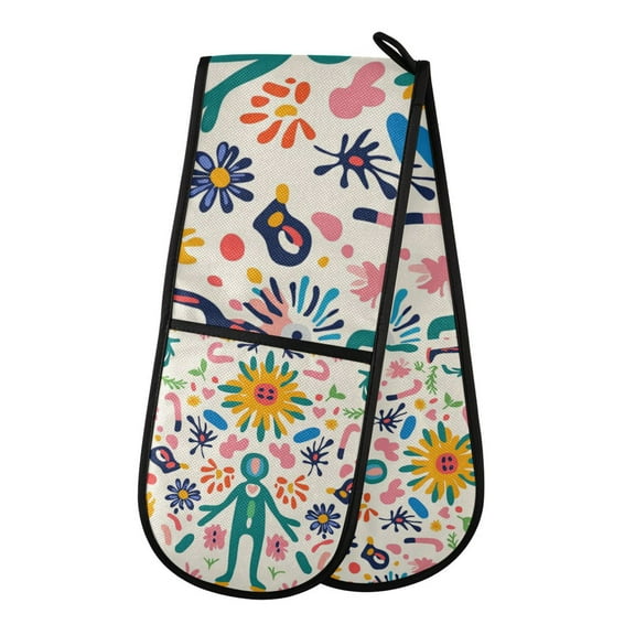 Yayeee Double Oven Mitt Kitchen Heat Resistant Baking 35" x7" Quilted Glove, Abstract Floral