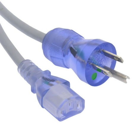 Iec 320 Power Supply Digital Kynect 10ft Hospital Grade Power Cord, NEMA 5-15P to IEC320 C13, 18AWG, Gray Cord/Clear Blue ()