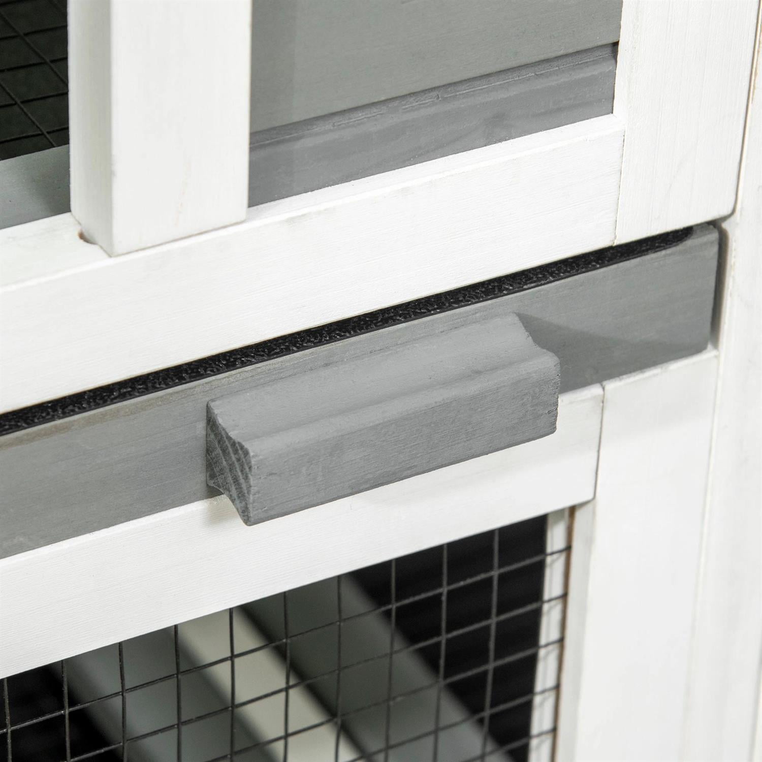 Pefilos 43" Outdoor Wooden Rabbit Hutch with Run, Trays and Wheels, Outdoor Bunny Enclosure Guinea Pig Cage for Small Animals, Gray