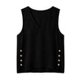thumbnail image 4 of Dressy Tank Tops for Women Solid Color Casual V Neck T Shirt Side Buttons Sleeveless Blouse Summer Cotton Linen Casual Top, 4 of 7