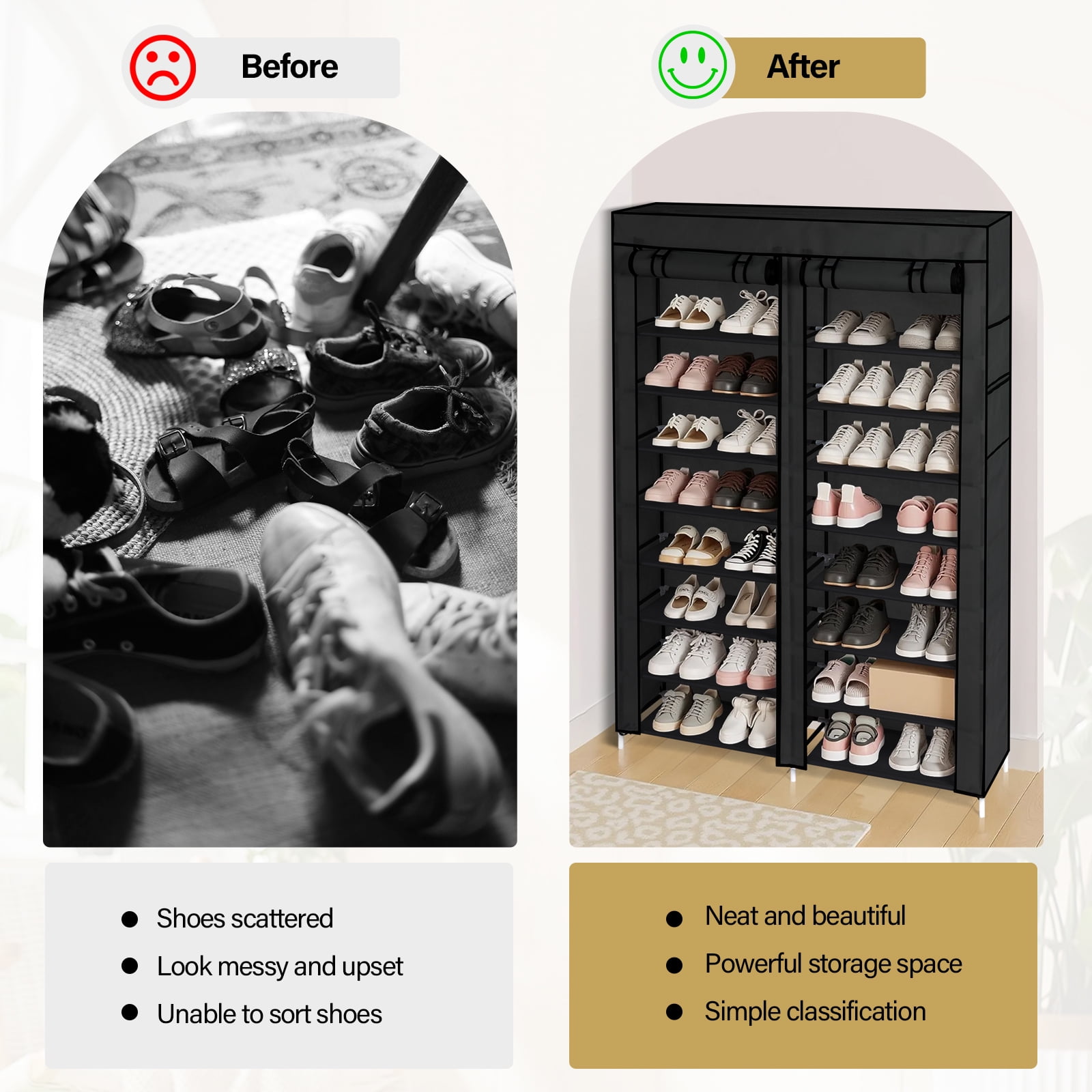 Ktaxon Shoe Rack Storage Organizer, 10 Tiers Double Row Portable Nonwoven Fabric Cover Shoe Rack Holds up to 40 Pairs, Black