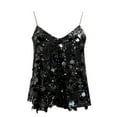 thumbnail image 2 of JIAYUE Women's Summer Camisole Glitter V Neck Spaghetti Strap Sequin Solid Color Tank Top Sleeveless Trendy Party Going Out Tops, 2 of 4
