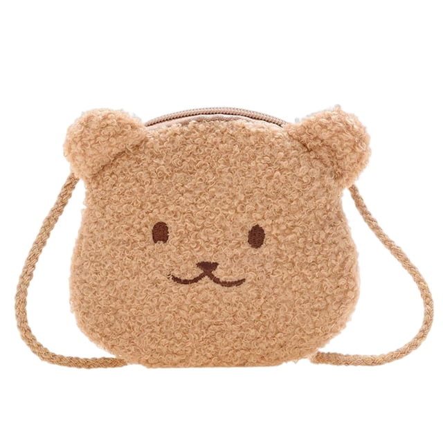 Bolso de hombro con estampado de animales de dibujos animados, bolso de mano informal y moderno para niños pequeños. Marrón