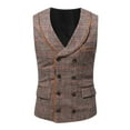 thumbnail image 6 of APEXFWDT Men's Double Breasted Business Wedding Vests Plaid Dress Waistcoat V-Neck Slim Fit Dress Vest Formal Button Down Vest, 6 of 9