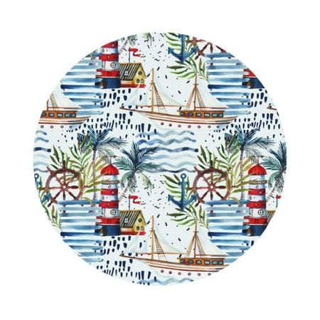 

Qekee Watercolor Sailboat Print PU Leather Absorbent Coasters Leather Coasters Set for Cups Drinks 4 Coasters 6 Pcs for Coffee Bar Home Decor Round Shape