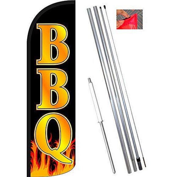 BBQ Windless Feather Banner Flag Kit (Flag, Pole, & Ground Mt) 841098152024