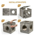 thumbnail image 5 of Pefilos 15.7" Square Cat Condo, Wicker Kitten House Rattan Cave Cat Bed with Rattan Ball and Cushion, Gray, 5 of 6
