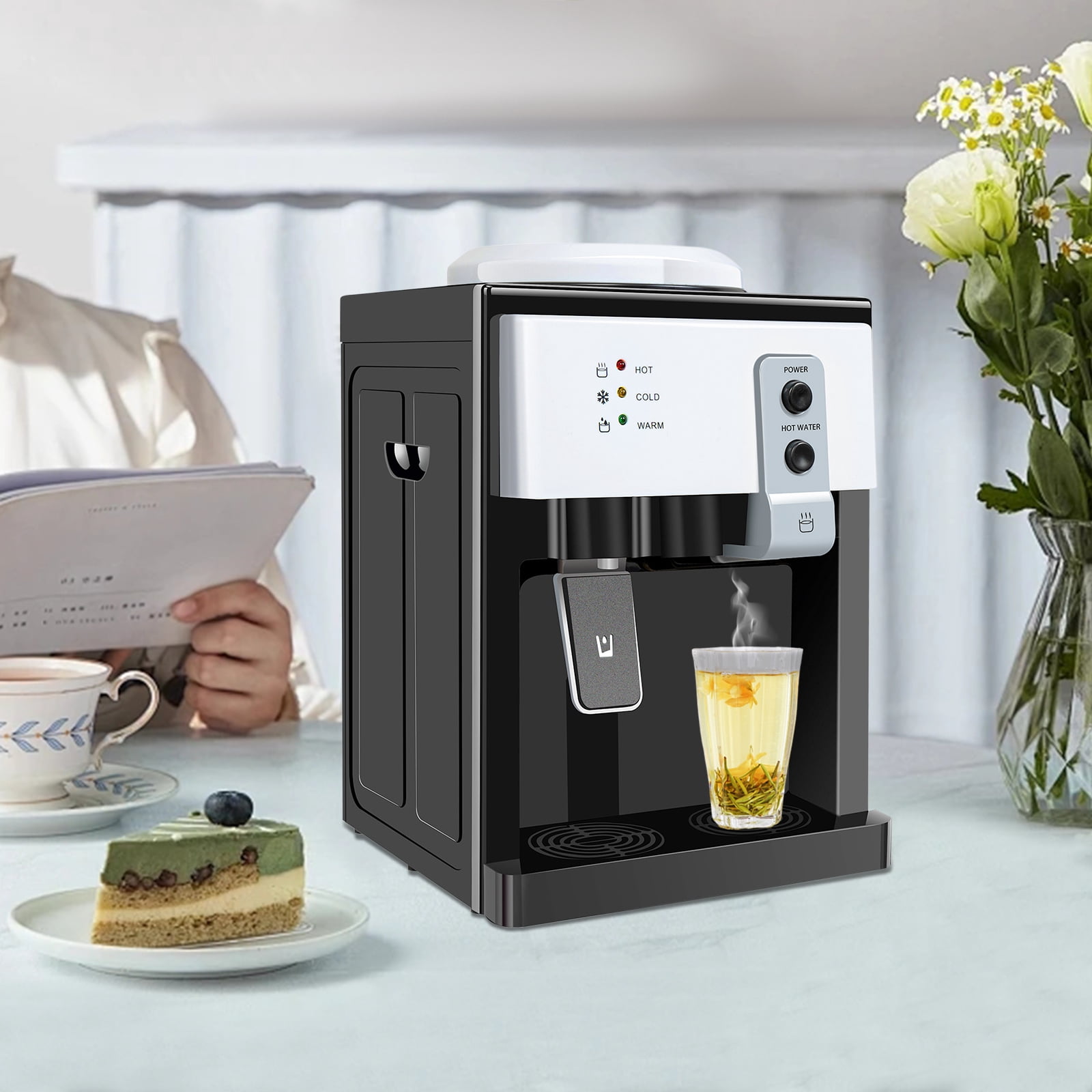 Water Dispenser, Hot and Cold Water Dispenser Countertop, Small Mini Water Dispenser with Stainless Steel Tank, Energy Saving 1kW/Day, 4.85lbs Lightweight for 1-4.9Gal Bottle