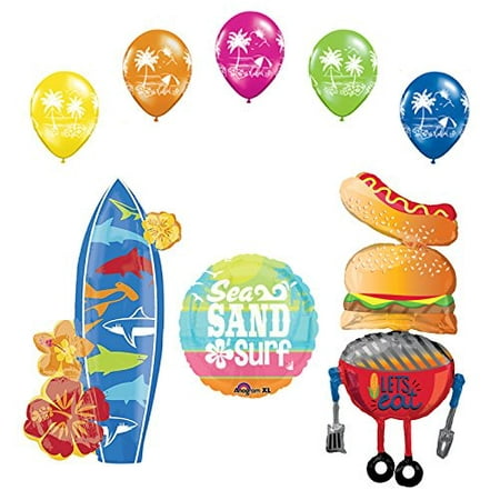  Beach  BBQ Luau Party  Supplies  BBQ and Surfboard Balloon 