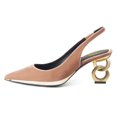 thumbnail image 2 of FSJ Women Special Gold Chain Slingback Pumps Chunky Heel Pointed Toe Slip On Sandals Dressy High Heel Casual Wedding Office Shoes Size 8 Pink, 2 of 4