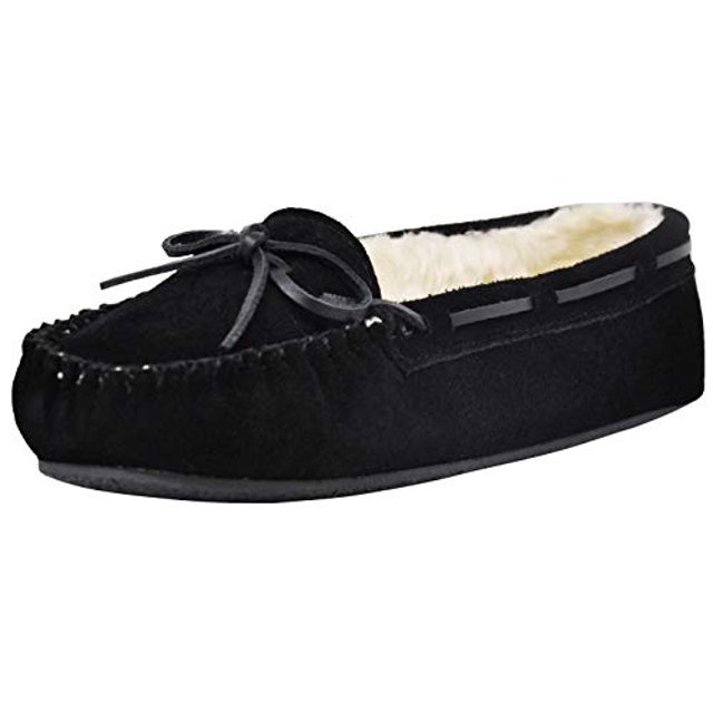 Minnetonka Womens Cally Slipper, Black, Size 8 Wide
