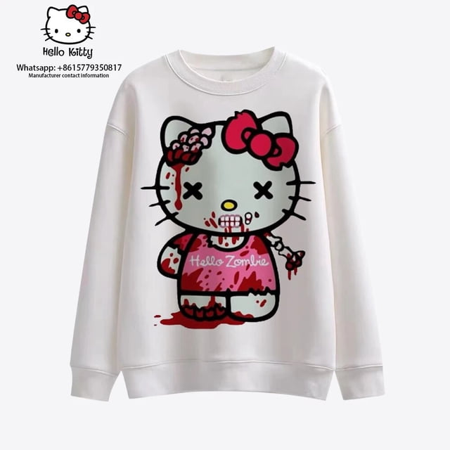 Sudadera de Hello Kitty para mujer, ropa de calle con estampado de Anime, Jersey informal de cuello redondo a la moda, novedad de 2023